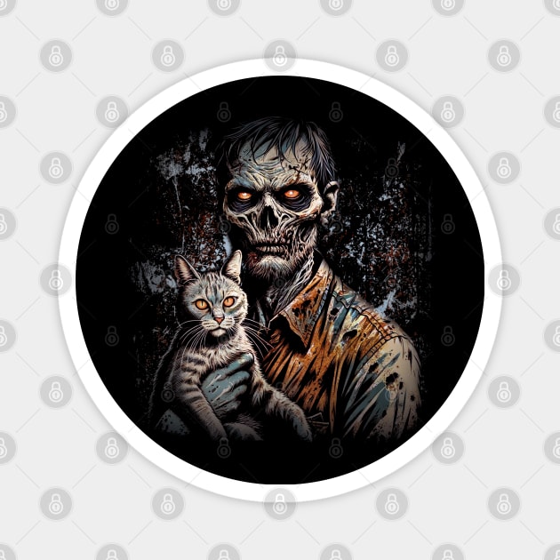 Cataclysm - Apocalyptic Companion - Zombie and Cat Artwork Magnet by Skull Riffs & Zombie Threads